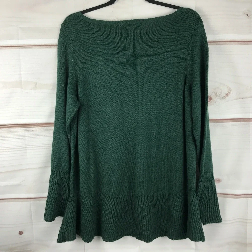Style&Co Sweater Womens 0X Green Ruffle Trim Pullover Boat Neck Long Sleeve Knit